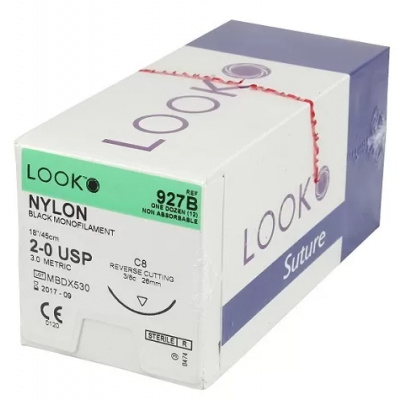 Look Suture Nylon Black Monofilament 12/Box (Non-absorbable)