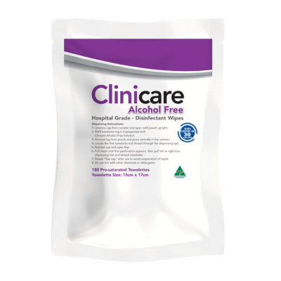 Clinicare Alcohol Free Disinfectant Towelette - Refill 15cm x 17cm 180/pk