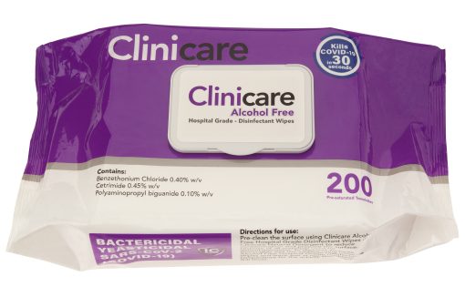 Clinicare Alcohol Free Disinfectant Towelette Flatpack